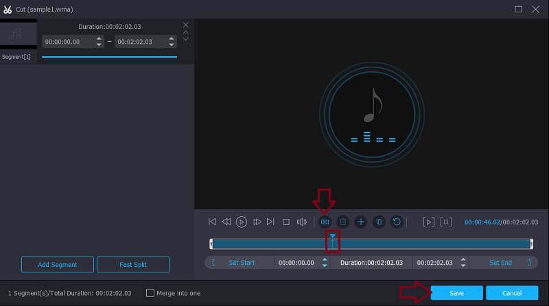 Podzielony plik audio Vidmore VC