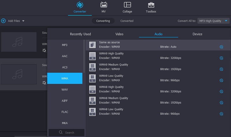 Vidmore VC Supported Audio Format