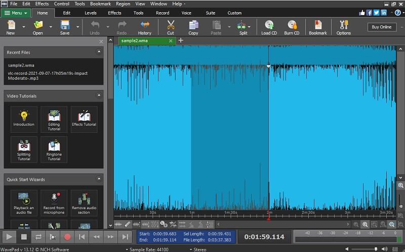 Editor audio Wavepad Modifica WMA