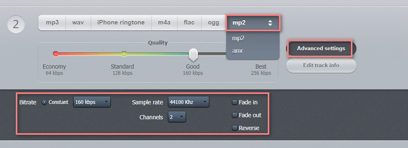 123apps Audio Converter Ajustar configurações