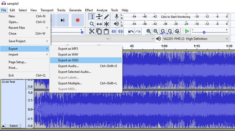 Audacity Konvertera MP2 till OGG