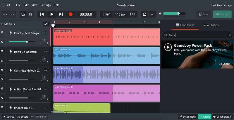 Interfaccia online dell'editor audio Bandlab