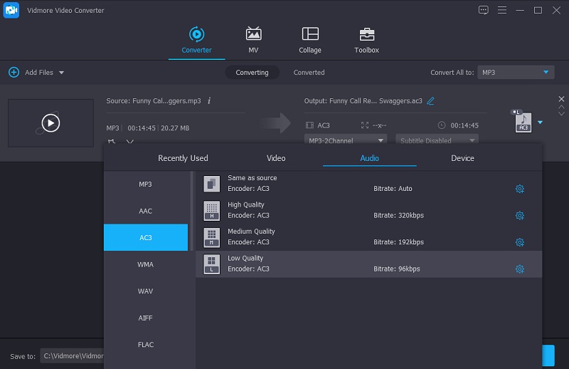 Odaberite AC3 Bitrate Vidmore