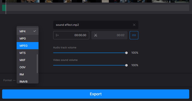 Clideo Export definitieve videoversie