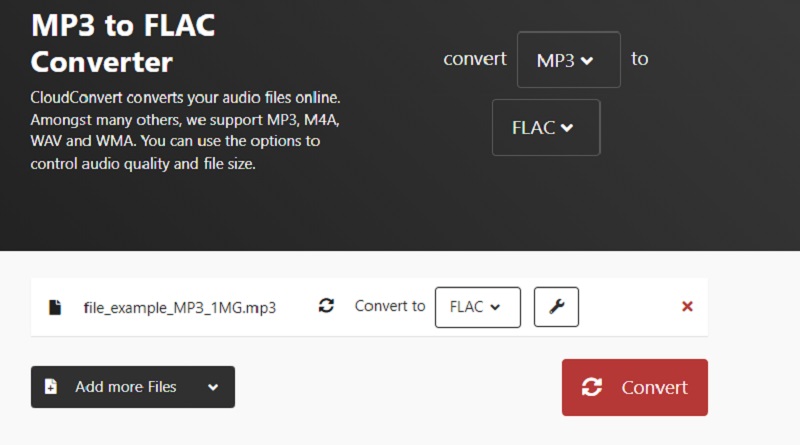 Cloud Convert MP3 converteren naar FLAC