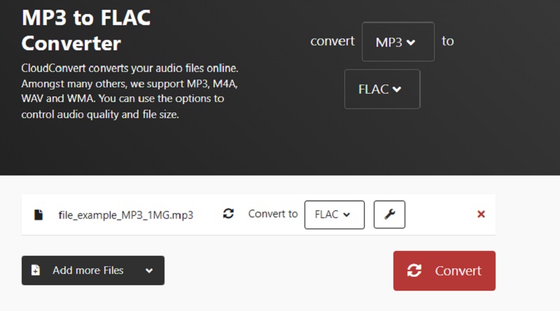 Cloud Convert Převod MP3 na FLAC