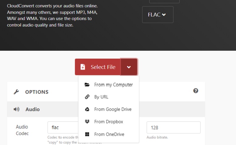 Cloud Convert Select Upload Method