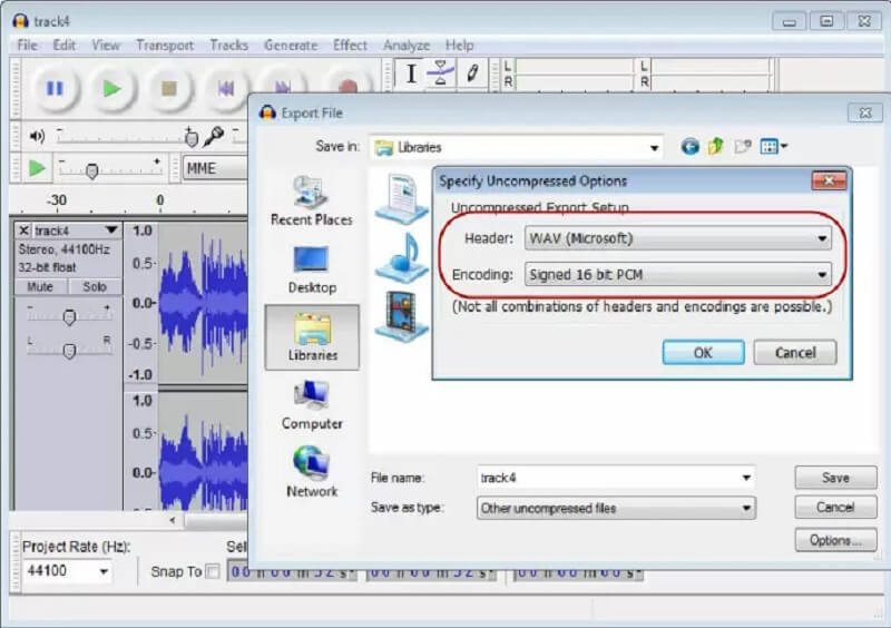 MP3 fájl tömörítése Audacity