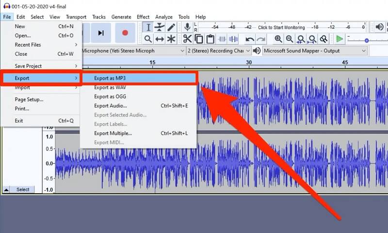 Конвертировать MP3 Audacity