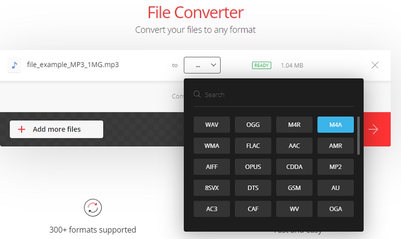 Convertio حدد تنسيق الإخراج