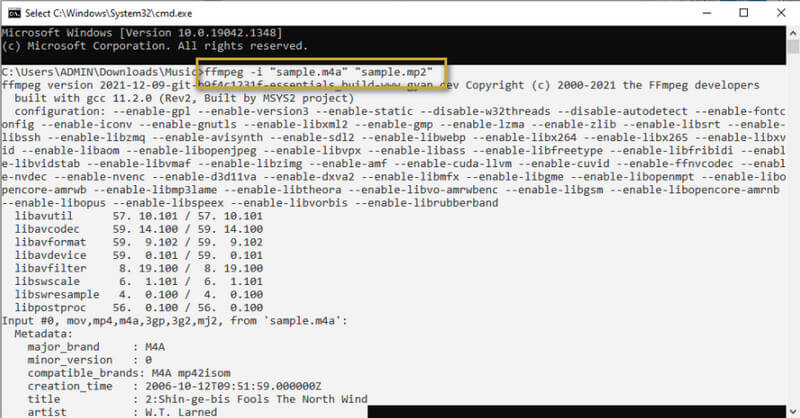 FFMPEG Chuyển đổi M4A sang MP2