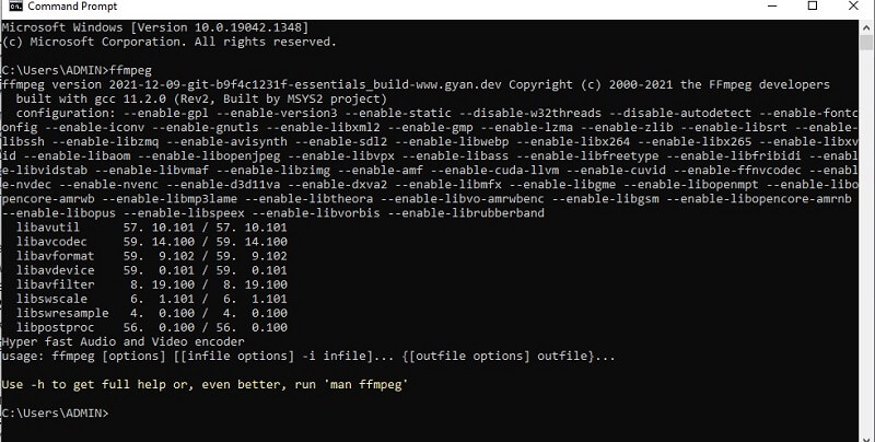 FFMPEG ตรวจสอบการติดตั้ง