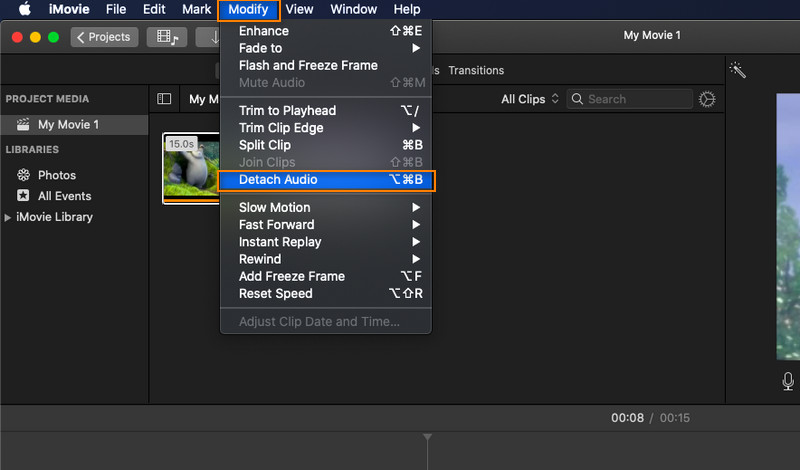 iMovie فصل الصوت