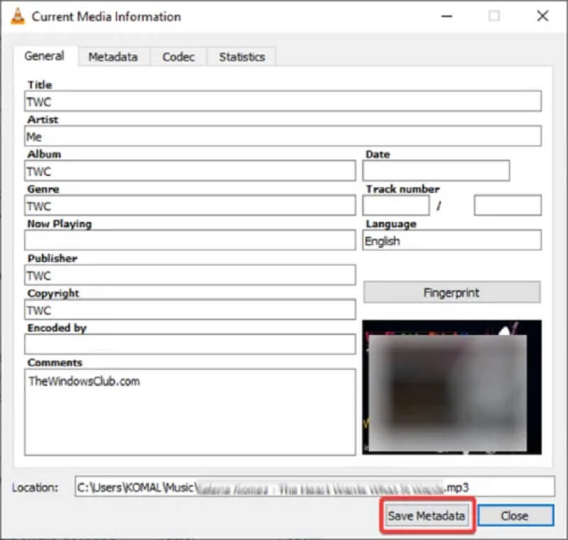 Trình chỉnh sửa siêu dữ liệu MP4 VLC Media Player
