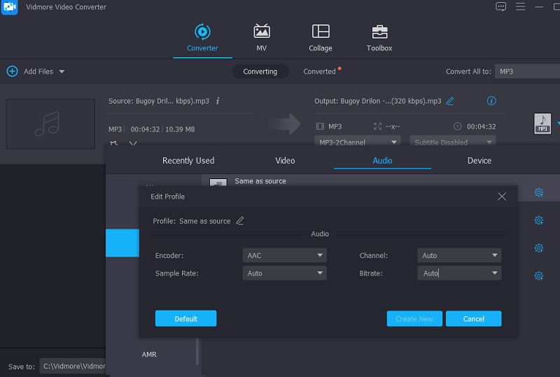 Navegar na configuração de áudio Vidmore