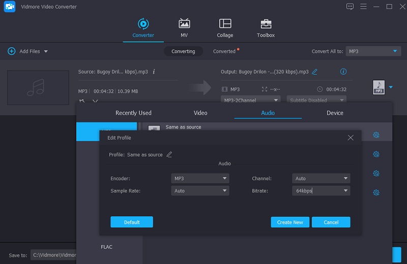 Siirtyy Audio Setting Vidmoressa