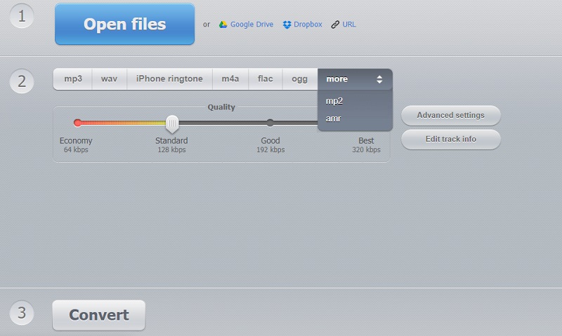 Interface voor online audioconverter