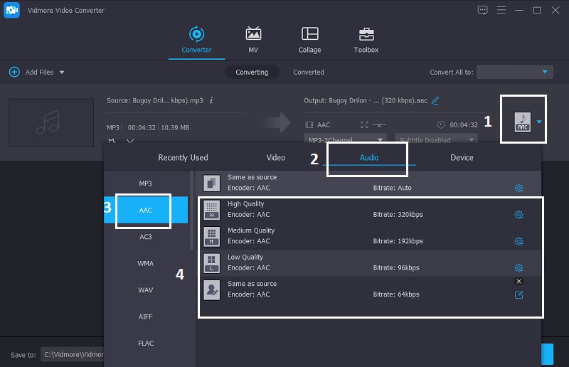 Lanjutkan ke Pengaturan Audio Vidmore