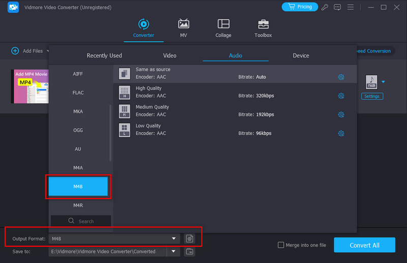 Select M4B As Output