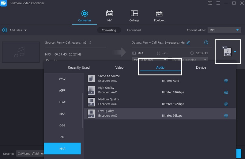 Atur Bitrate Untuk M4A Vidmore