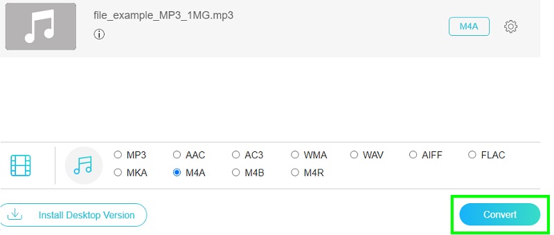 Vidmore zdarma převést MP3 na M4A