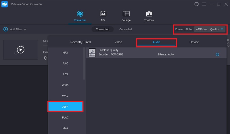 Vidmore FLAC Profilini Seçin