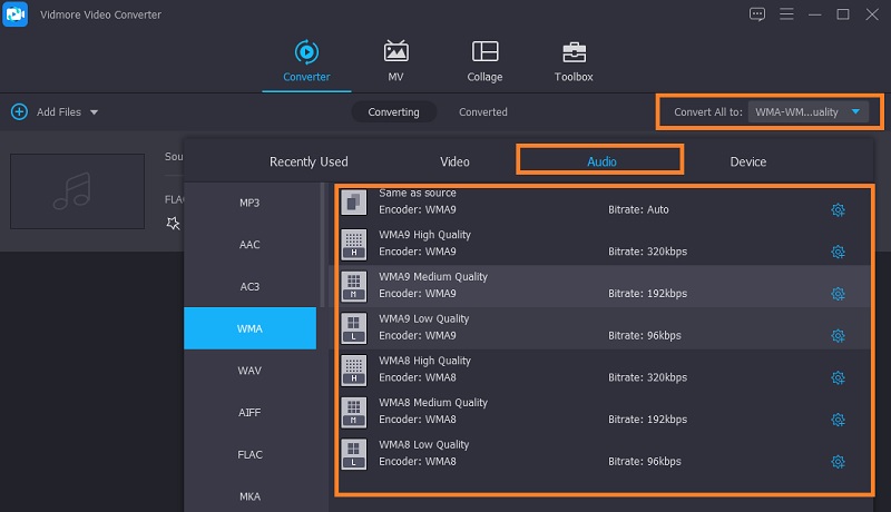 Vidmore Select Output Settings