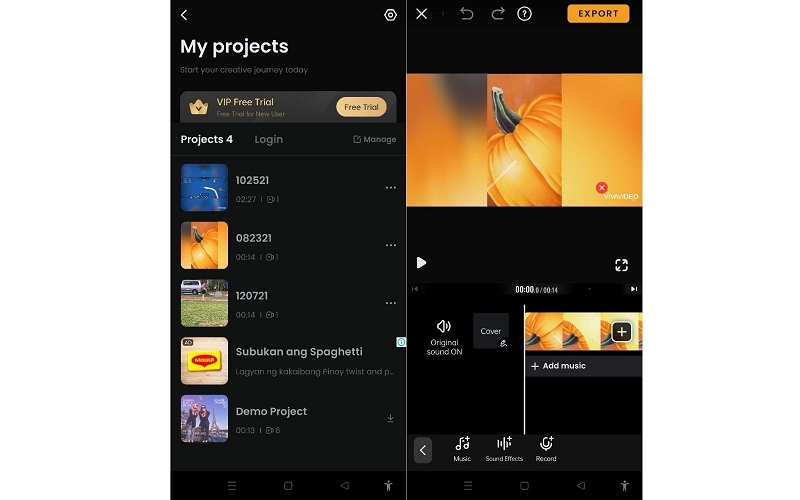 VivaVideo Mobile Interface