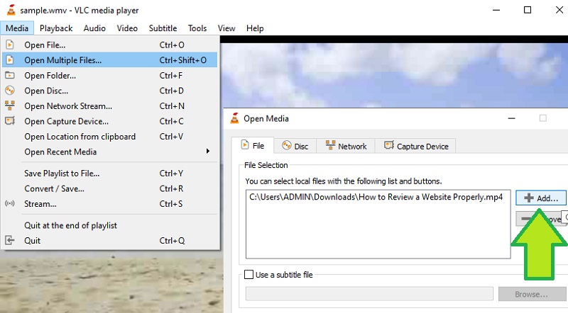 VLC Přidat soubor MP4
