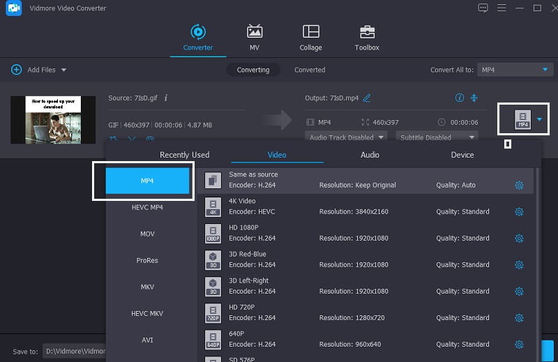 Odaberite MP4 format Vidmore