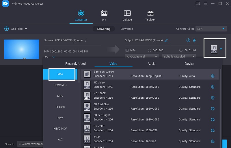 Pilih Format Output Vidmore