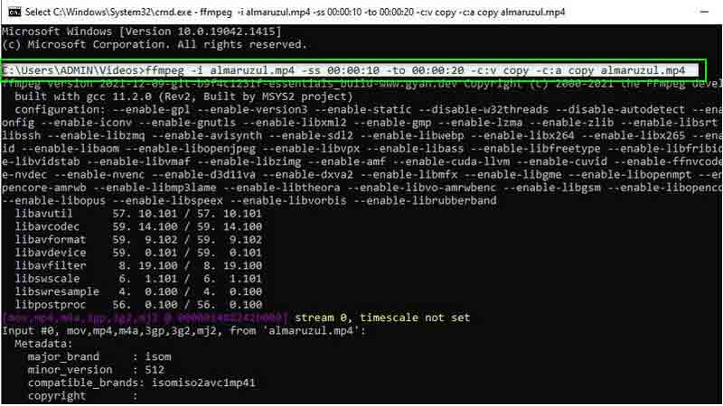 FFMPEG MP4-video knippen