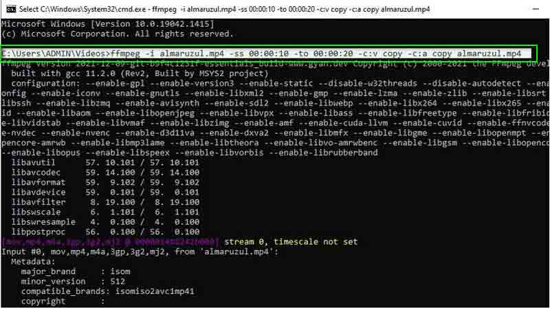 FFMPEG Cắt video MP4