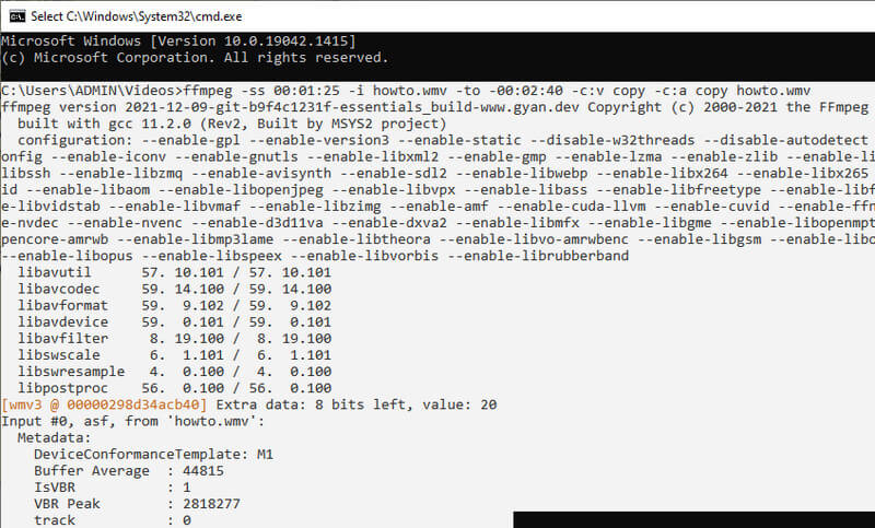 FFMPEG ตัดวิดีโอ WMV