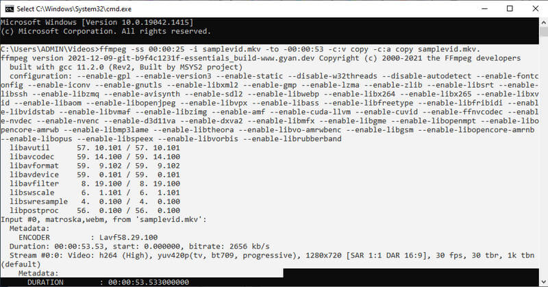 FFMPEG تريم MKV