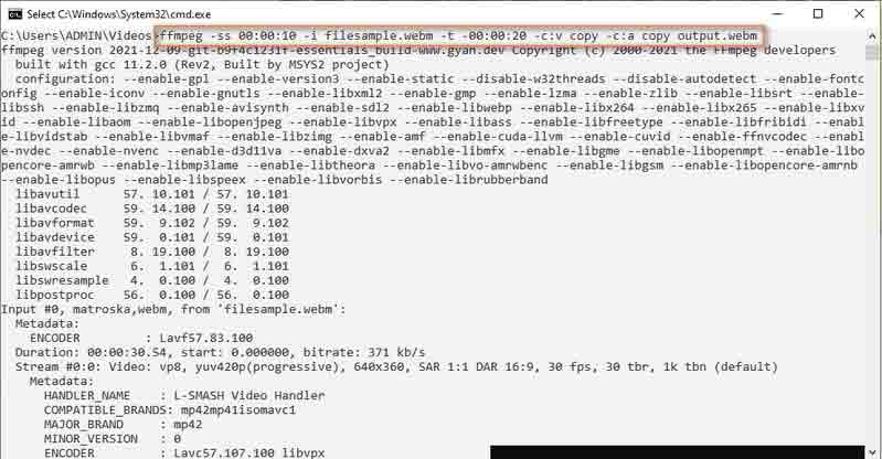 Recorte FFMPEG WEBM