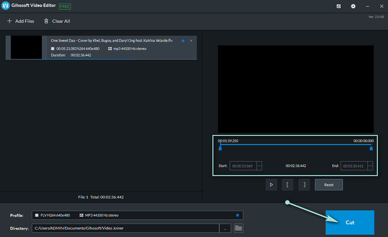 Interfaz de recortadora de video GIHOSOFT