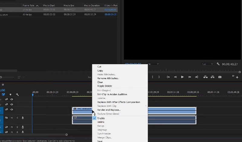 Áudio separado do Premiere Pro