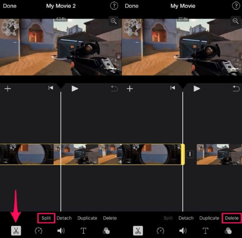 Forkort video iMovie iPhone