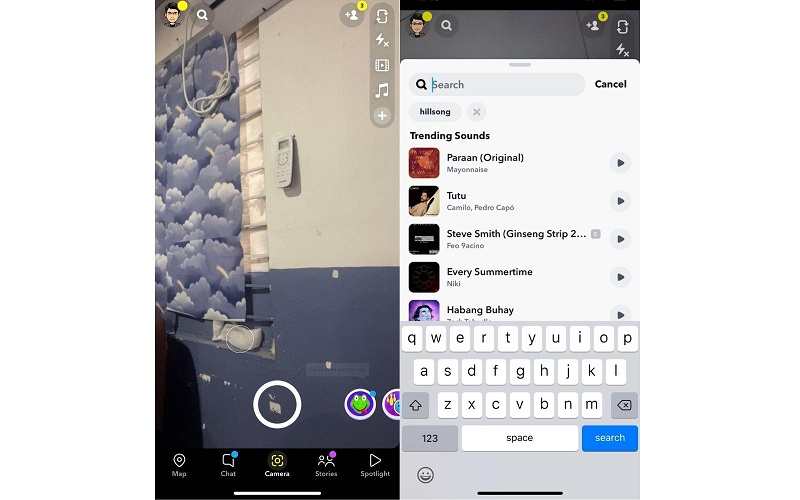 App Snapchat Aggiungi musica