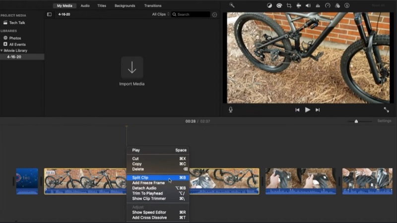 Przycinanie wideo iMovie Mac