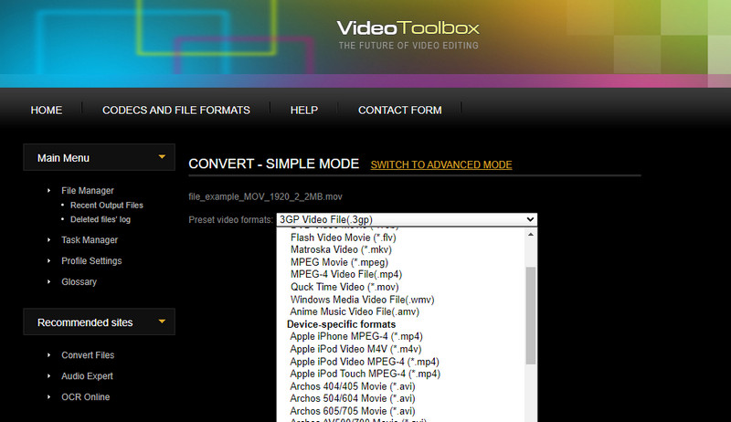 Interface de corte da caixa de ferramentas de vídeo