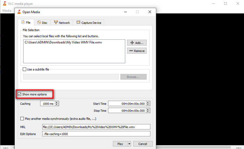 VLC További opciók megjelenítése