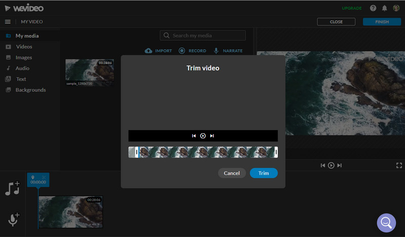 Interfejs przycinania WeVideo