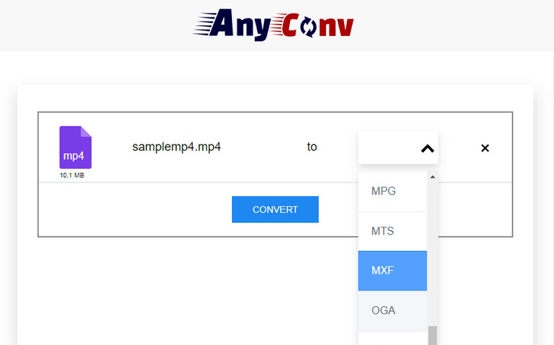 AnyConv konvertálása MXF-re