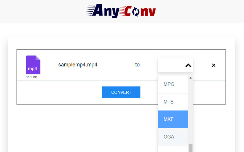 AnyConv Μετατροπή σε MXF