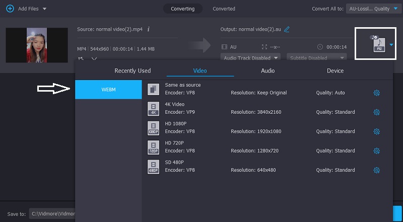 Pilih WEBM Vidmore
