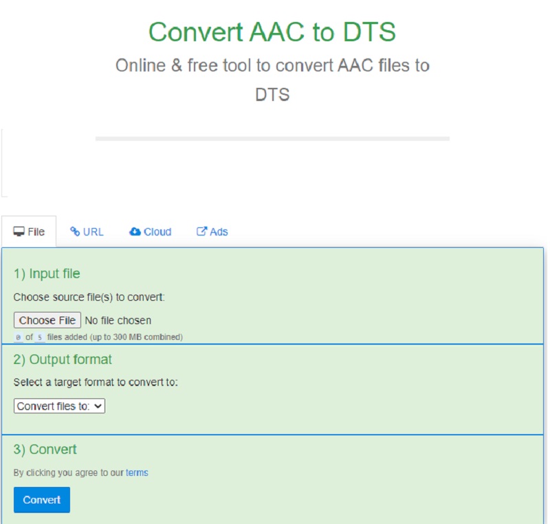 Chuyển đổi AAC sang DTS FreeFileConvert