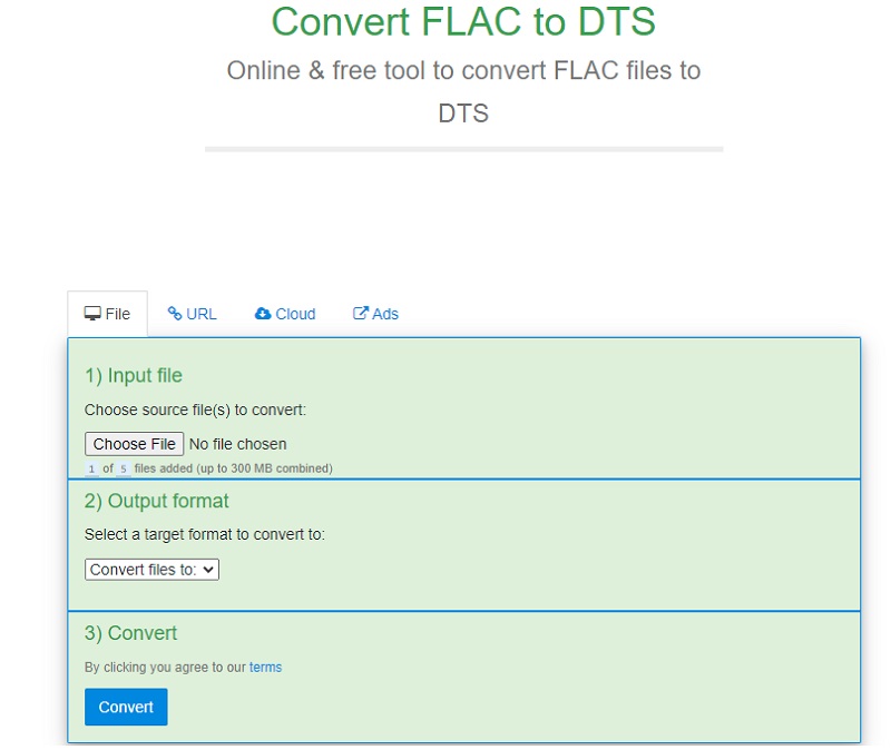 Tukar FLAC Kepada DTS FreeFileConvert