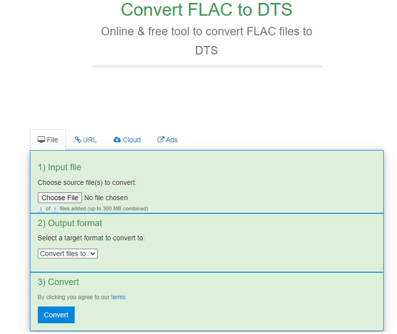 将 FLAC 转换为 DTS FreeFileConvert